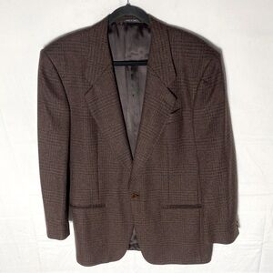 Vintage Missoni Uomo Brown Black Plaid Virgin Wool Blazer 48R Dark Academia